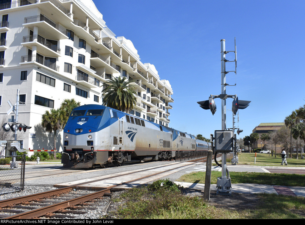 Amtrak "Floridian" train # 41 arriving into Kissimmee Depot behind two P42DCs 